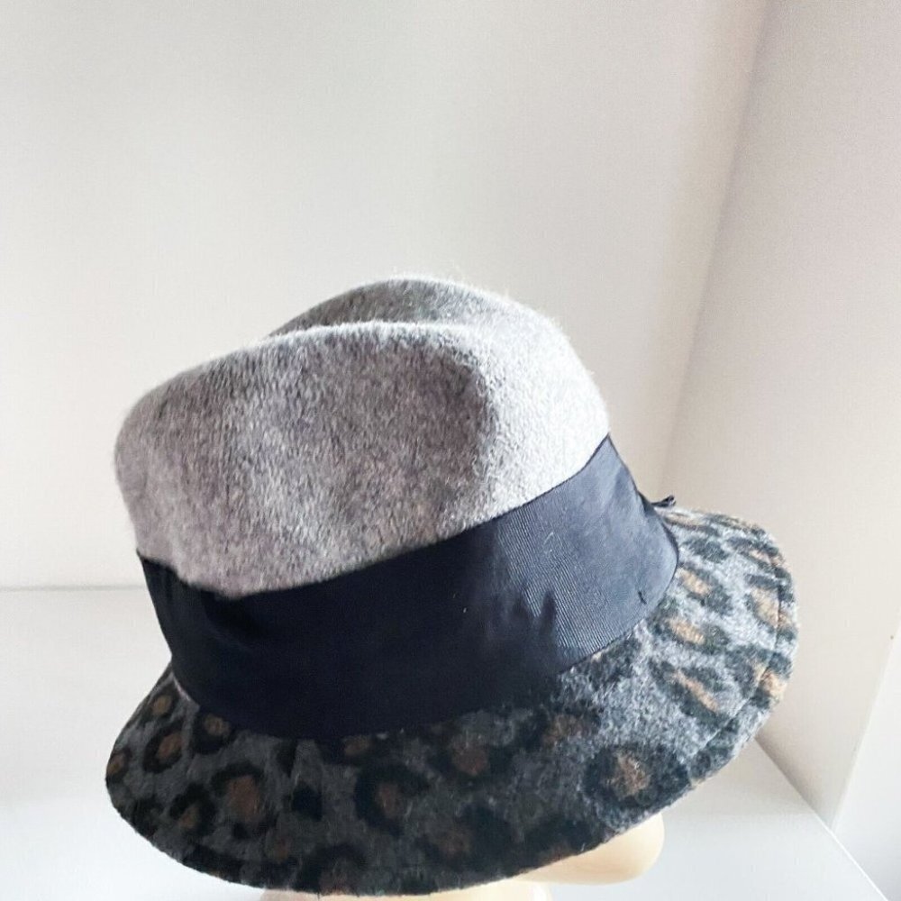 Canadian  Hat Wool Animal Print Bow Detail Fedora Hat L